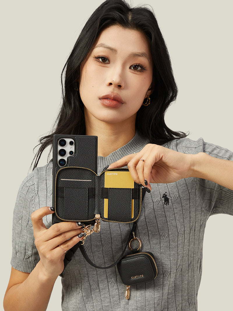 Unique Design Set- Samsung Galaxy Detachable Wireless Charging Phone Case AirPods Pouch Set-Mobile Phone Cases-DETACHABLE WALLET & PHONE POUCH-Beige-Samsung S25 Ultra-Custype