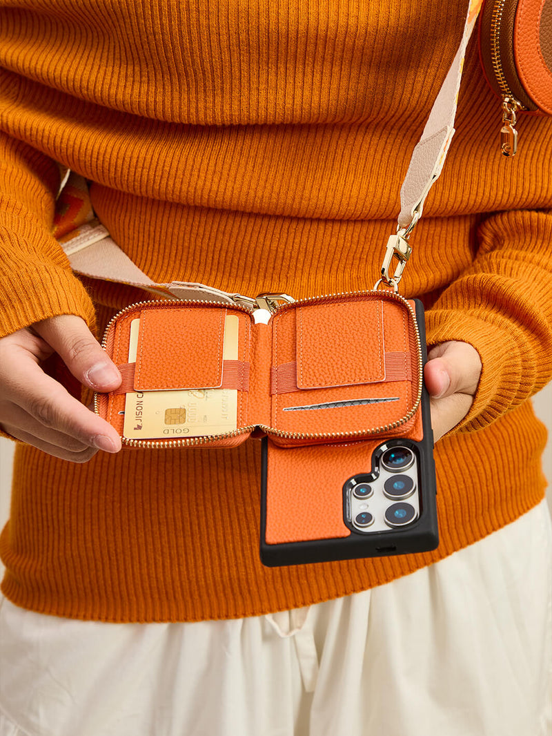 Original Design Set- Samsung Galaxy Webbing Crossbody Phone Case With Magnetic Wallet Round Pouch Set-Mobile Phone Cases-DETACHABLE WALLET & ROUND POUCH-Green-Samsung S25 Ultra-Custype