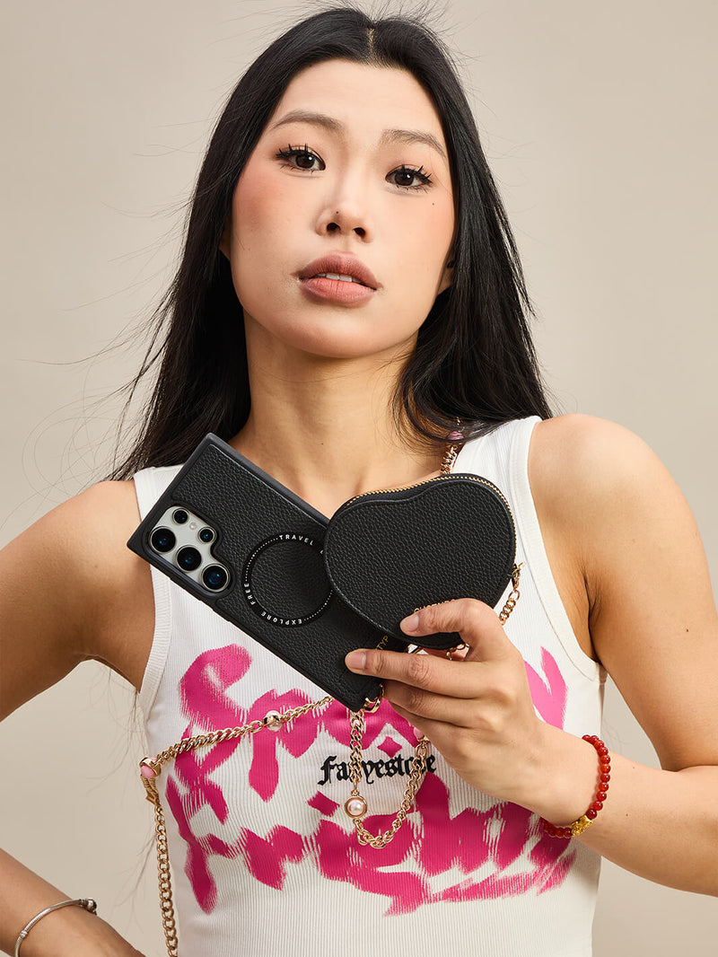 Heart Mate Kit- Samsung Galaxy Magnetic Wallet Case with Body Strap-Mobile Phone Cases-DETACHABLE WALLET & WIRELESS CHARGING-Green-Samsung S25 Ultra-Custype