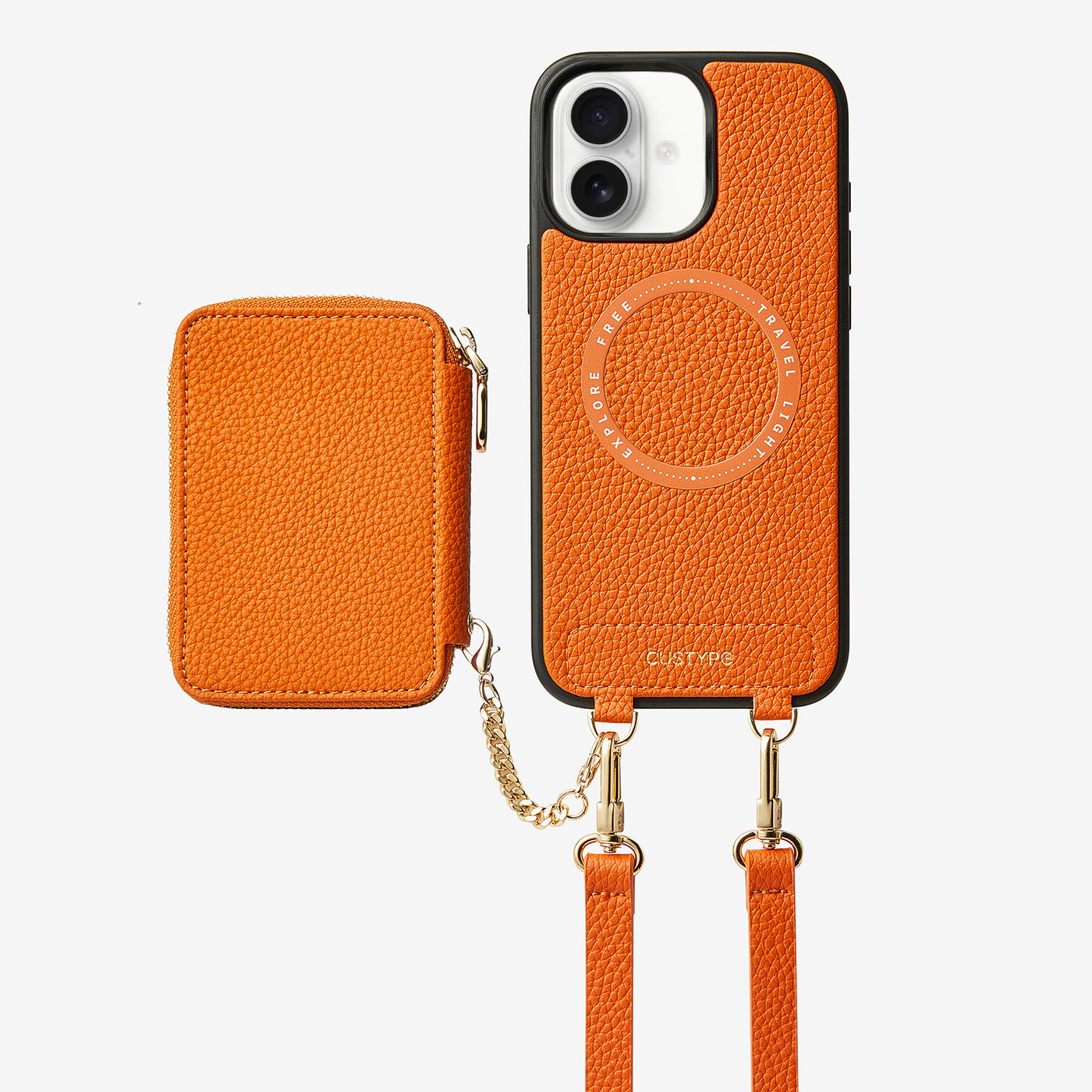 Unique Design Set- Detachable Wireless Charging Crossbody Wallet Phone Case Set-Mobile Phone Cases-DETACHABLE WALLET & PHONE POUCH-Orange-iPhone 16 Plus-Custype