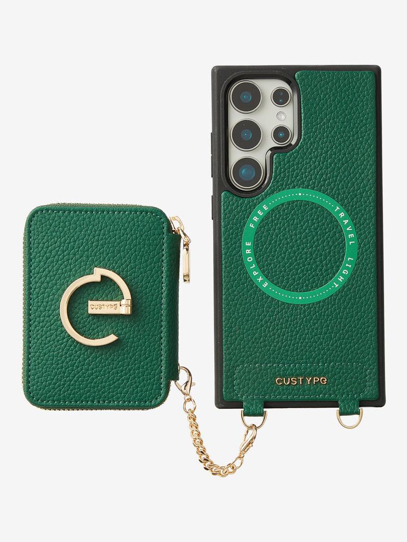 Original Design Set- Samsung Galaxy Webbing Crossbody Phone Case With Magnetic Wallet Round Pouch Set-Mobile Phone Cases-DETACHABLE WALLET & ROUND POUCH-Green-Samsung S25 Ultra-Custype