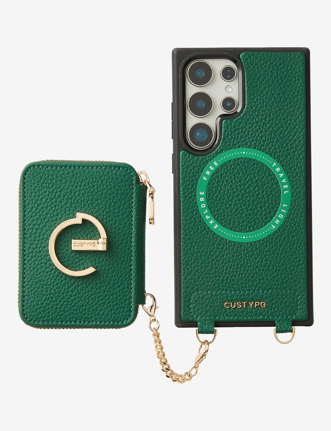 Original Design Set- Samsung Galaxy Webbing Crossbody Phone Case With Magnetic Wallet Round Pouch Set-Mobile Phone Cases-DETACHABLE WALLET & ROUND POUCH-Green-Samsung S25 Ultra-Custype