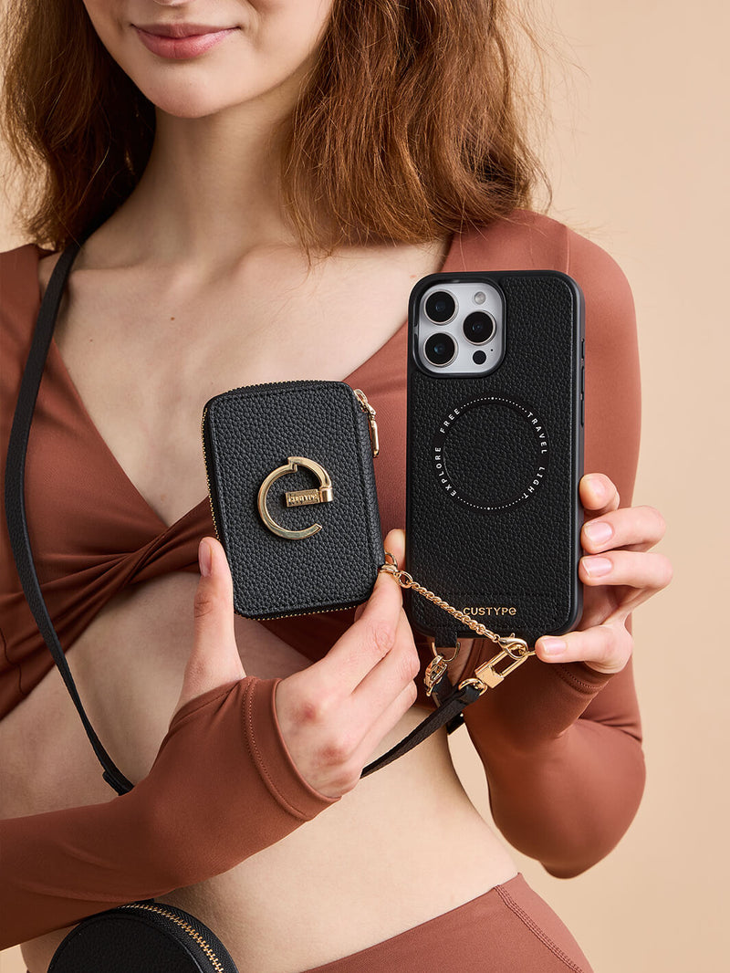 Black trendy phone cases leather phone case with card holder