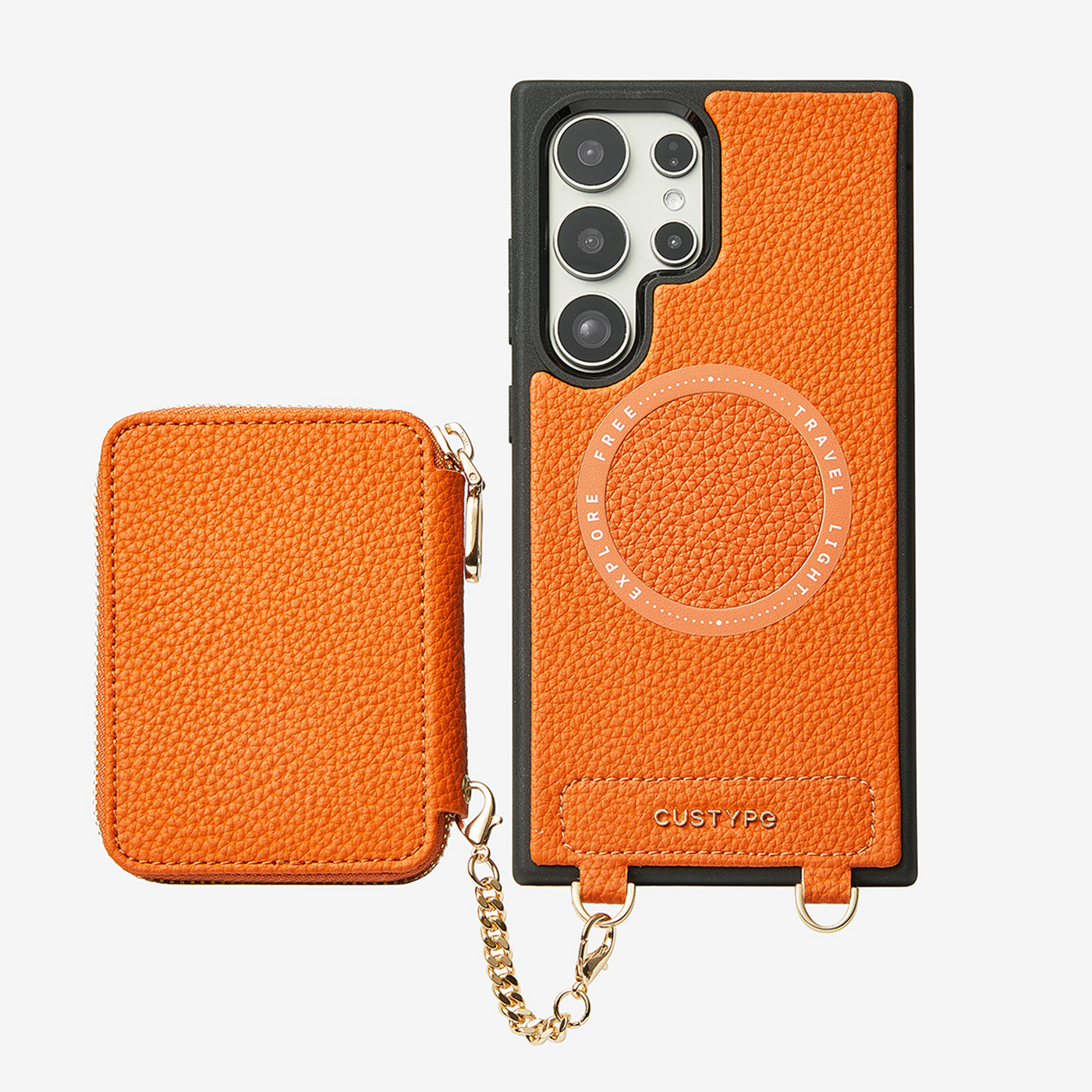 Unique Design Set- Samsung Galaxy Wireless Charging Phone Case With Detachable Wallet-Mobile Phone Cases-DETACHABLE WALLET & WIRELESS CHARGING-Orange-Samsung S24 Ultra-Custype