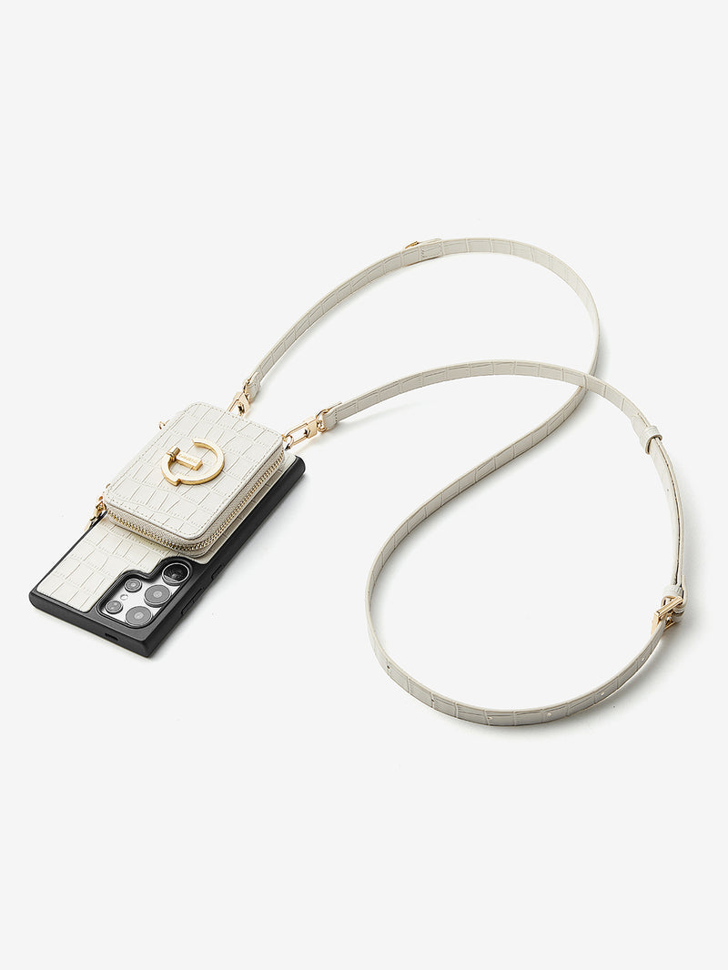 Crocodile Design Set- Samsung Galaxy Magnetic Grip Wallet Phone Case with Carrying Strap-Mobile Phone Cases-DETACHABLE WALLET & WIRELESS CHARGING-Black-Samsung S25 Ultra-Custype