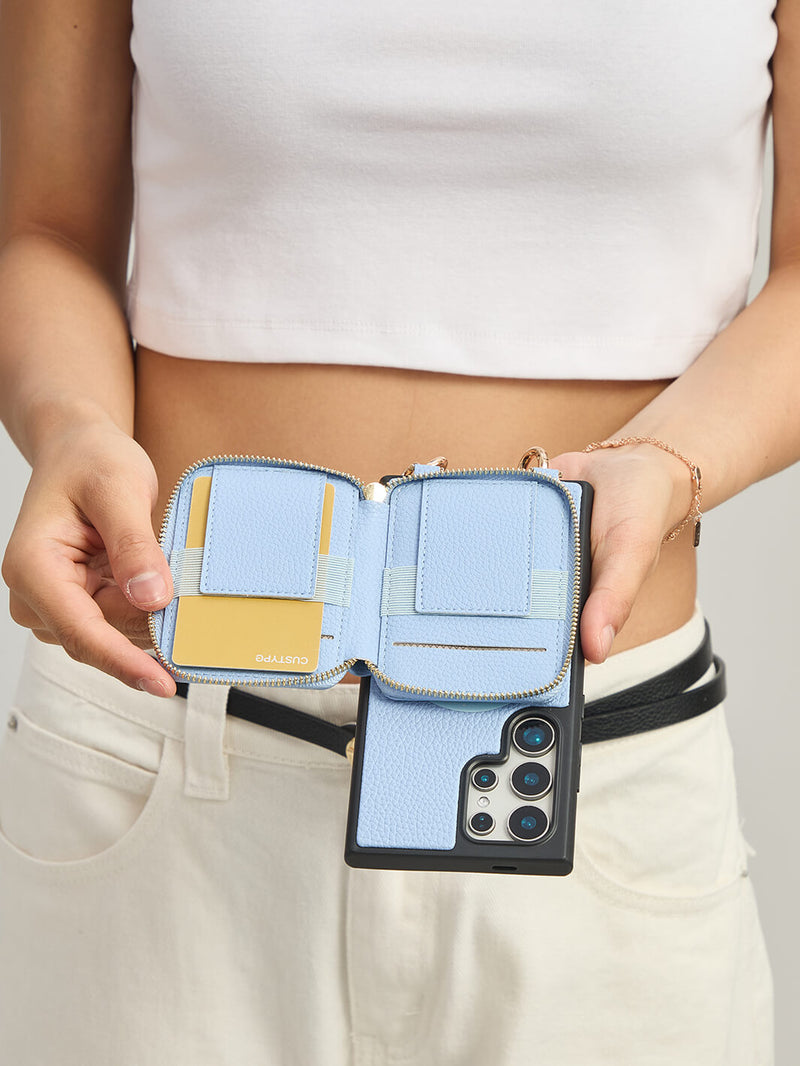 Allure Chain Series- Samsung Wristlet Magnetic Wallet Phone Case with Stand-Mobile Phone Cases-WRISTBAND & PHONE POUCH-Black-Samsung S25 Ultra-Custype