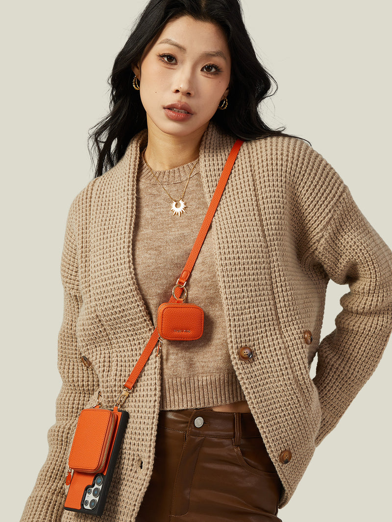 Unique Design Set- Samsung Galaxy Detachable Wireless Charging Phone Case AirPods Pouch Set-Mobile Phone Cases-DETACHABLE WALLET & PHONE POUCH-Beige-Samsung S25 Ultra-Custype