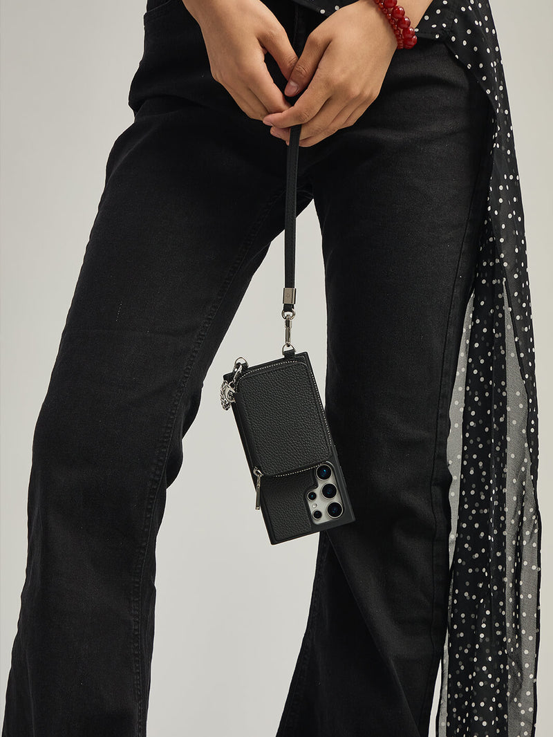 Lunar Silver Series- Samsung Galaxy Crossbody Phone Case with Card Holder & Round Pouch-Mobile Phone Cases-DETACHABLE WALLET & ROUND POUCH-Beige-Samsung S25 Ultra-Custype