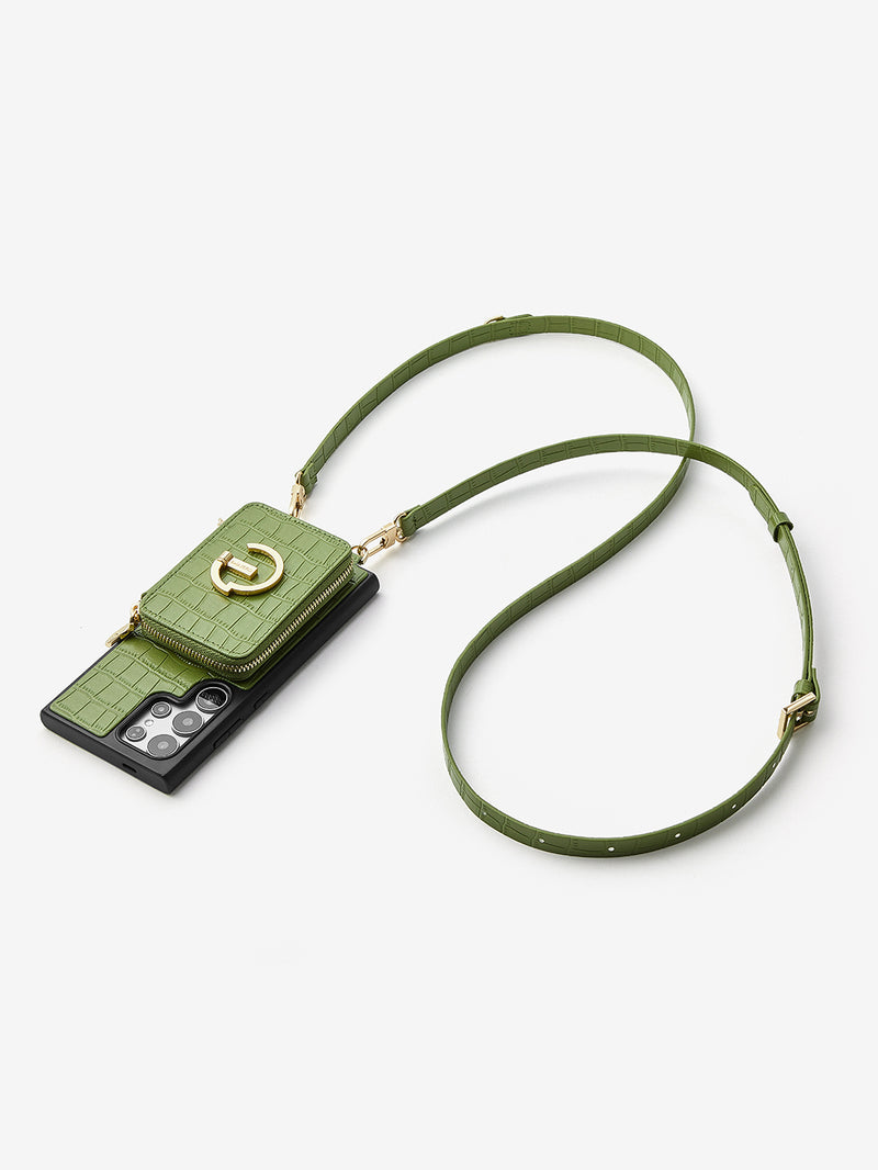 Crocodile Design Set- Samsung Galaxy Magnetic Grip Wallet Phone Case with Carrying Strap-Mobile Phone Cases-DETACHABLE WALLET & WIRELESS CHARGING-Black-Samsung S25 Ultra-Custype