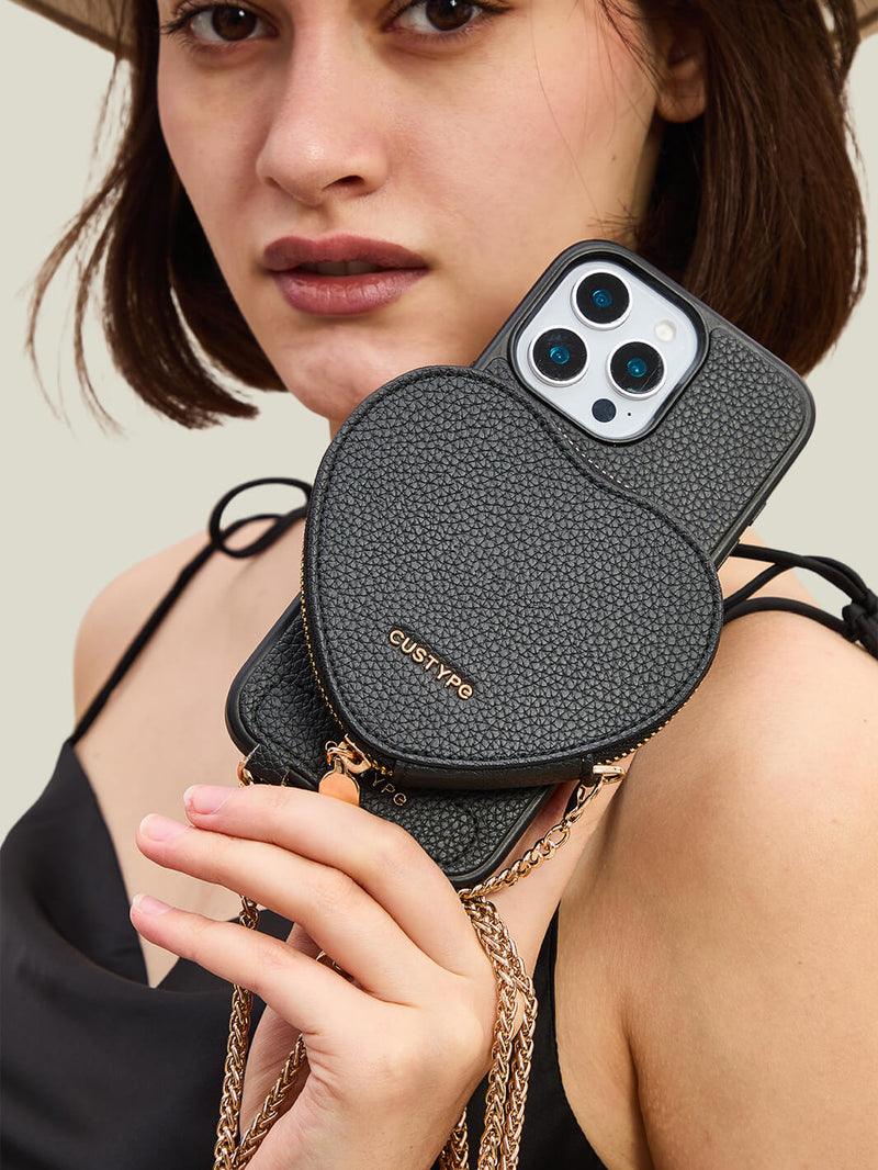 Heart Twist Chain- Crossbody Magsafe Compatible Phone Cases with Coin Purse-Mobile Phone Cases-DETACHABLE WALLET & WIRELESS CHARGING-Black-iPhone 16 Pro Max-Custype