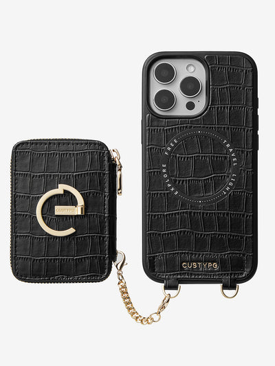 Crocodile Design Set- Crossbody Wireless Charging E-stand Wallet Phone Case Set