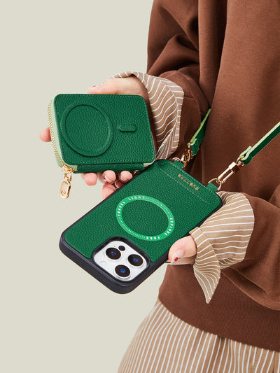 Unique Design Set- Detachable Wireless Charging Crossbody Wallet Phone Case Round Pouch Set-Mobile Phone Cases-DETACHABLE WALLET & ROUND POUCH-Custype