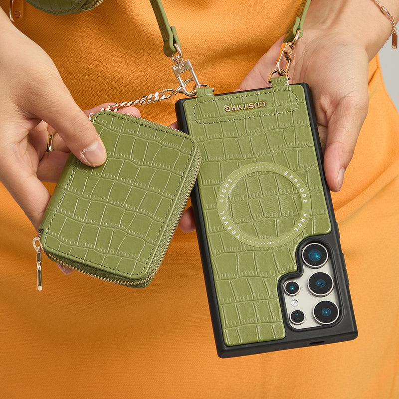 Crocodile Craft Set- Samsung Galaxy Strap Magsafe Compatible Phone Wallet Case with Circle Pouch-Custype