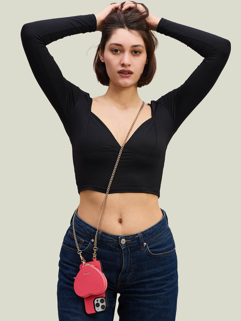 Heart Chain Kit- Wallet Phone Case with Chain Supporting Wireless Charging-Mobile Phone Cases-DETACHABLE WALLET & WIRELESS CHARGING-Green-iPhone 16 Pro Max-Custype