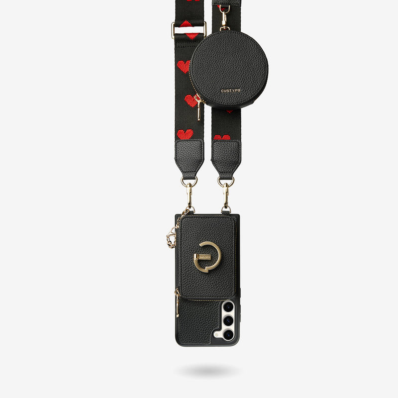 Original Design Set- Samsung Galaxy Webbing Crossbody Phone Case With Magnetic Wallet Round Pouch Set-Mobile Phone Cases-DETACHABLE WALLET & ROUND POUCH-Black-Samsung S25 Plus-Custype