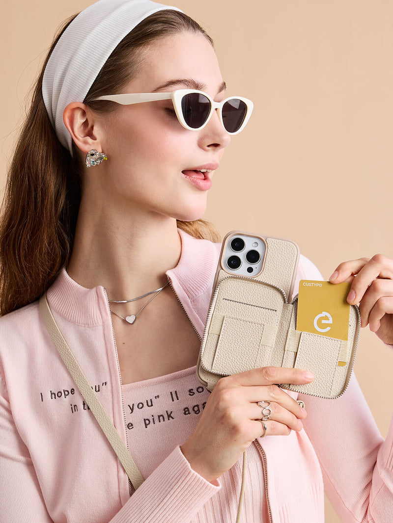 Silver Edge Kit- Versatile Magnetic E-stand Card Holder Case for iPhone with Round Pouch & Shoulder Strap-Mobile Phone Cases-DETACHABLE WALLET & ROUND POUCH-Green-iPhone 16 Pro Max-Custype