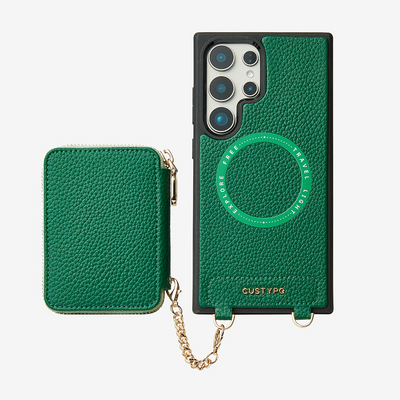 Unique Design Set- Samsung Galaxy Wireless Charging Phone Case With Detachable Wallet-Mobile Phone Cases-DETACHABLE WALLET & WIRELESS CHARGING-Green-Samsung S24 Ultra-Custype