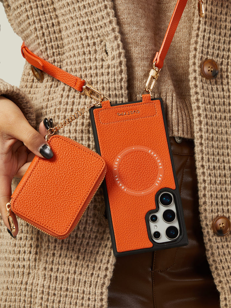 Unique Design Set- Samsung Galaxy Detachable Wireless Charging Phone Case AirPods Pouch Set-Mobile Phone Cases-DETACHABLE WALLET & PHONE POUCH-Beige-Samsung S25 Ultra-Custype