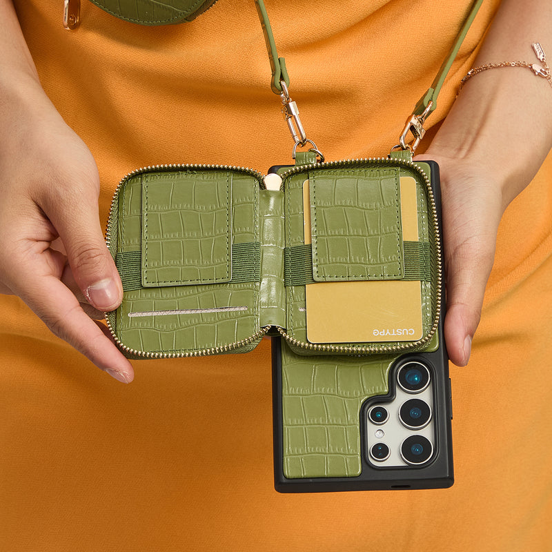 Crocodile Craft Set- Samsung Galaxy Strap Magsafe Compatible Phone Wallet Case with Circle Pouch-Custype