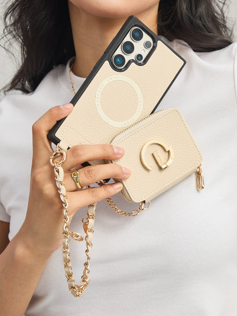 Allure Chain Series- Samsung Wristlet Magnetic Wallet Phone Case with Stand-Mobile Phone Cases-WRISTBAND & PHONE POUCH-Black-Samsung S25 Ultra-Custype