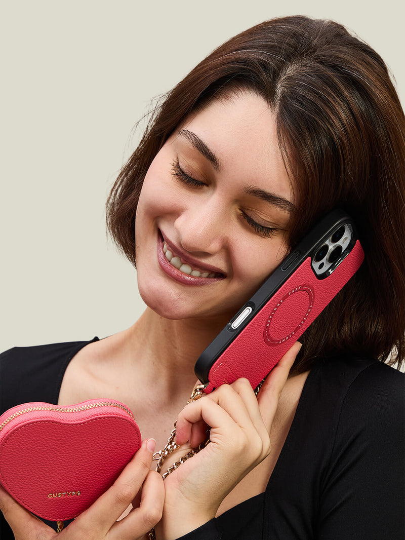 Heart Chain Kit- Wallet Phone Case with Chain Supporting Wireless Charging-Mobile Phone Cases-DETACHABLE WALLET & WIRELESS CHARGING-Green-iPhone 16 Pro Max-Custype