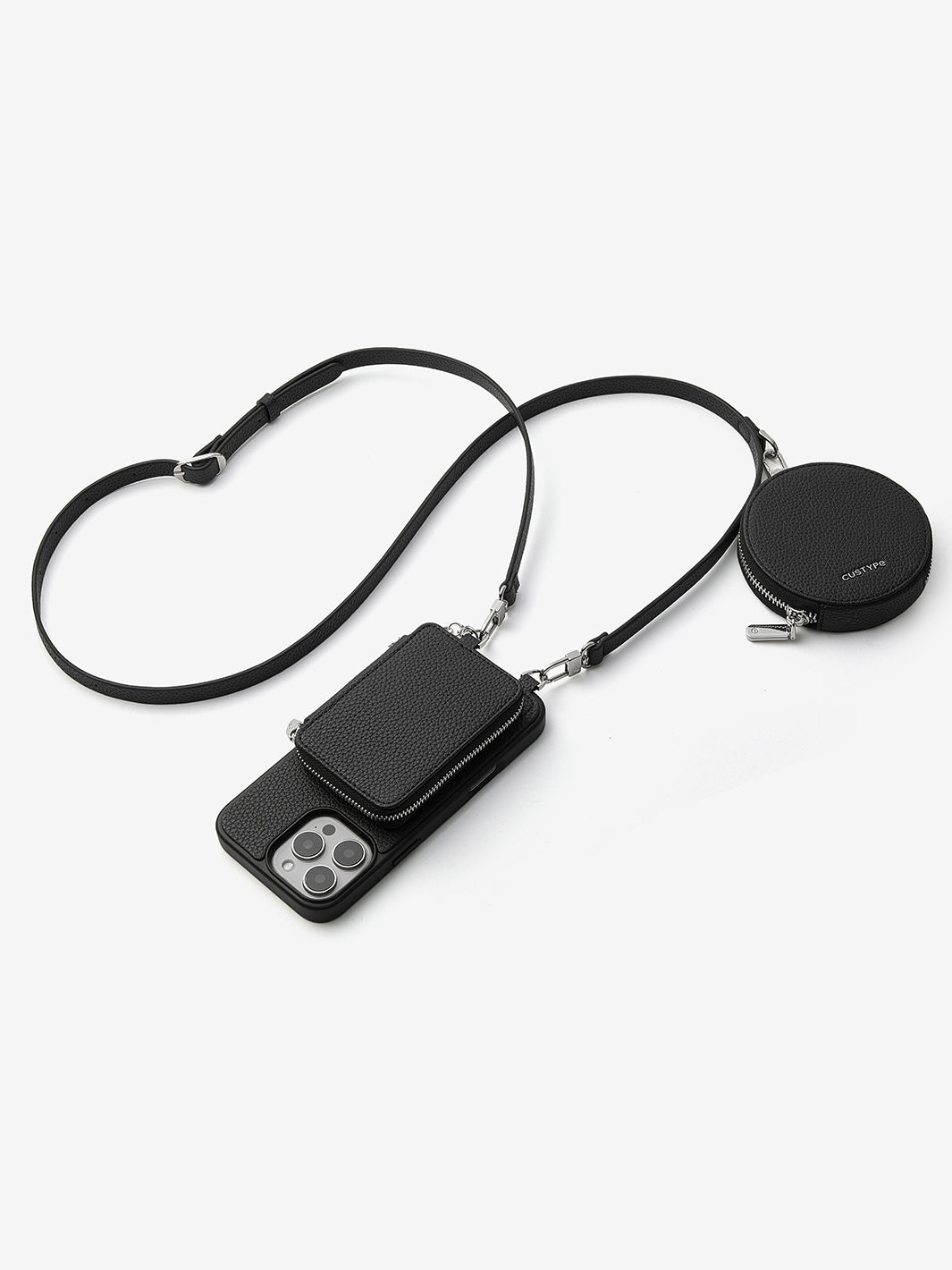 【美品】CUSTYPE ウォレット iPhone16ケース ラウンドポーチセット ワイヤレス充電クロスボディウォレット電話ケースラウンドポーチ