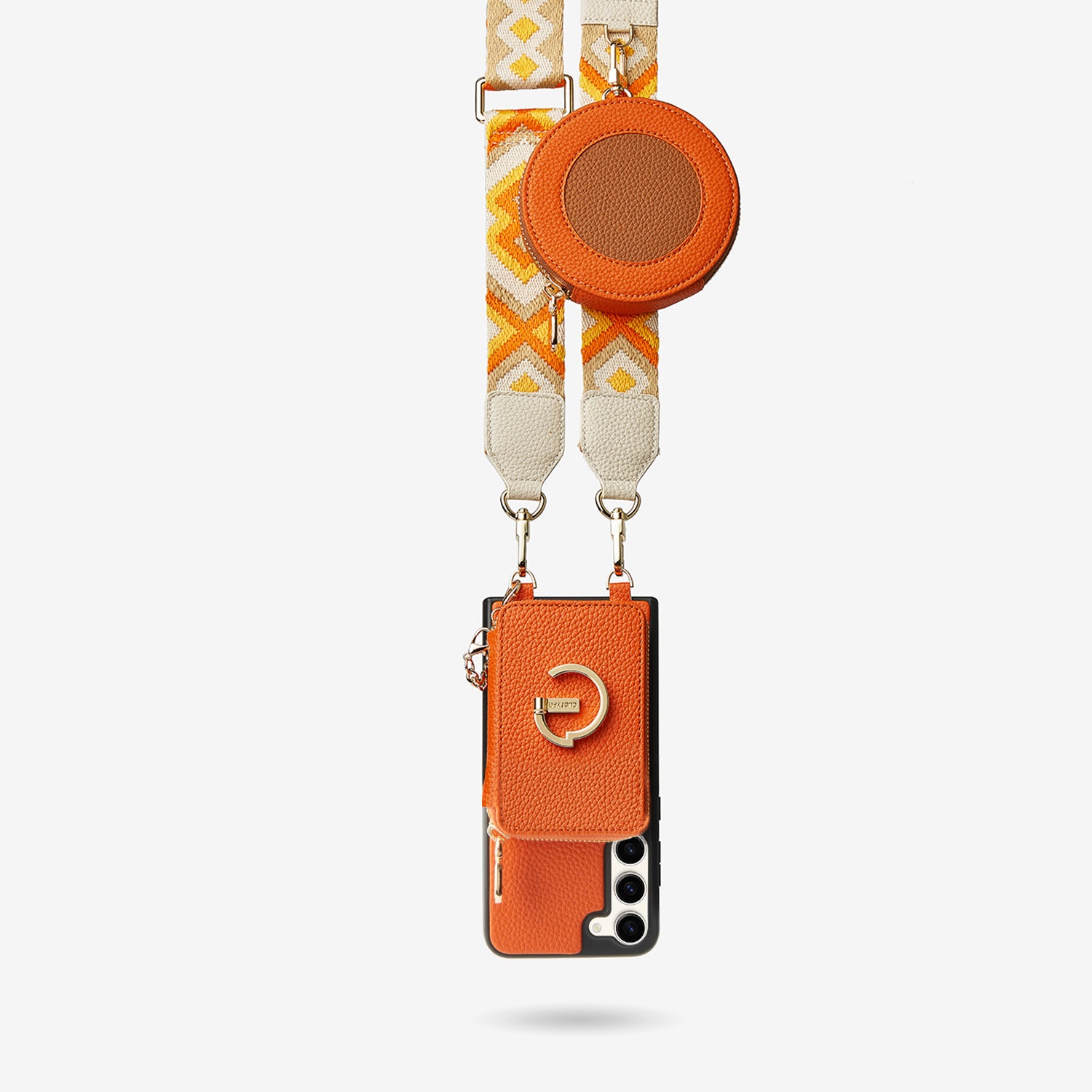 Original Design Set- Samsung Galaxy Webbing Crossbody Phone Case With Magnetic Wallet Round Pouch Set-Mobile Phone Cases-DETACHABLE WALLET & ROUND POUCH-Orange-Samsung S25 Plus-Custype