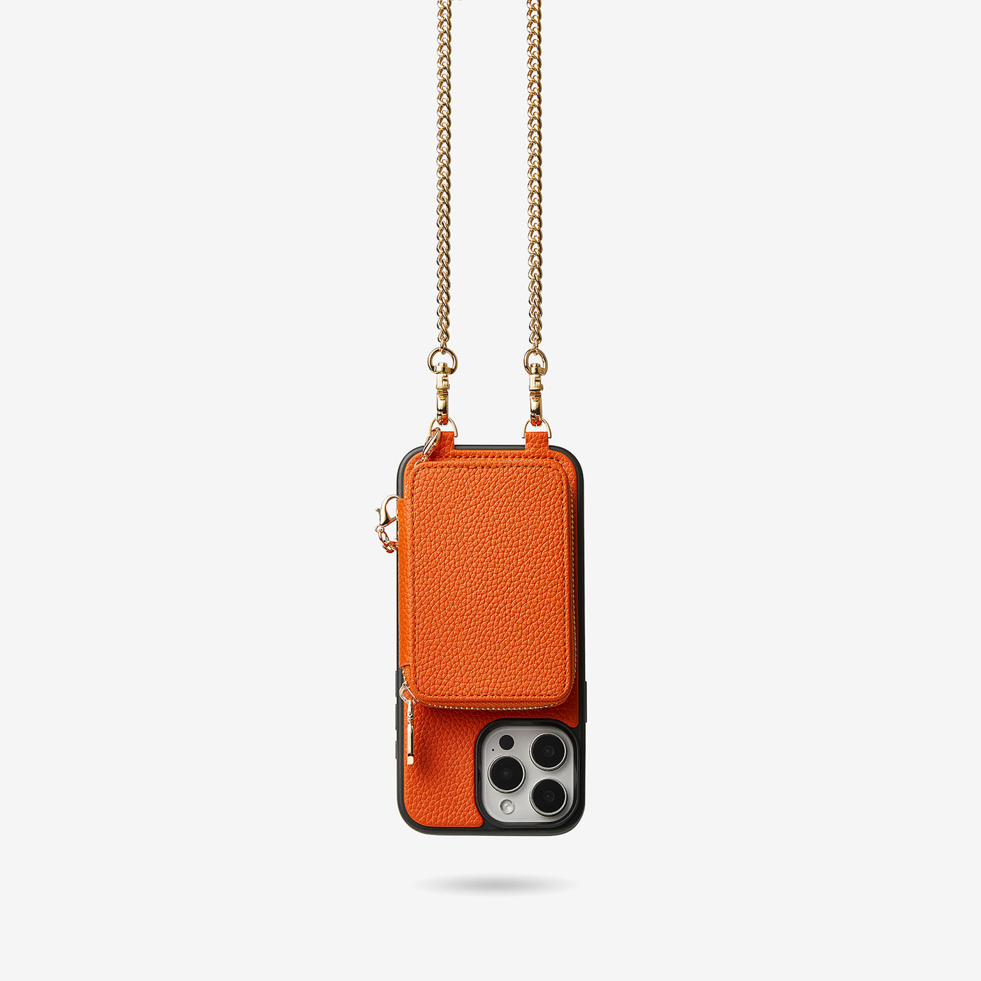 Trendy Chain Series- Magsafe Compatible Wallet Case with Strap for iPhone-Mobile Phone Cases-DETACHABLE WALLET & PHONE POUCH-Orange-iPhone 16 Pro Max-Custype