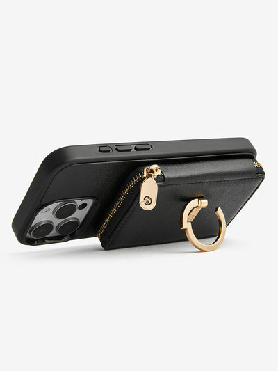 ZipPouch- E-stand Wallet Phone Case- Lychee Leather