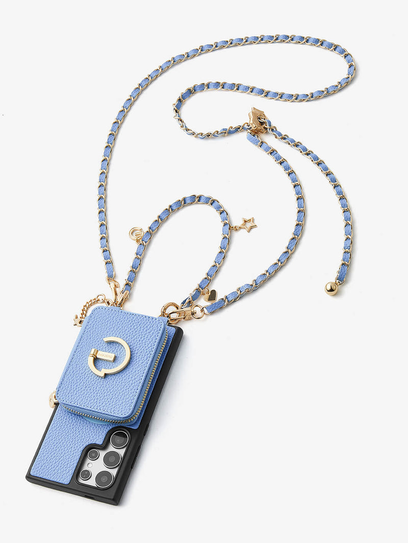 Allure Chain Series- Samsung Strap Wireless Charging Phone Case with Detachable Purse & Grip-Mobile Phone Cases-DETACHABLE WALLET & WIRELESS CHARGING-Beige-Samsung S25 Ultra-Custype