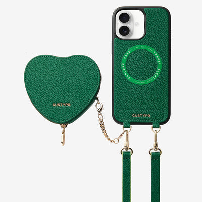 Heart Design Kit- Detachable Wireless Charging Crossbody Wallet Phone Case Pouch Set-Mobile Phone Cases-DETACHABLE WALLET & WIRELESS CHARGING-Green-iPhone 16 Plus-Custype