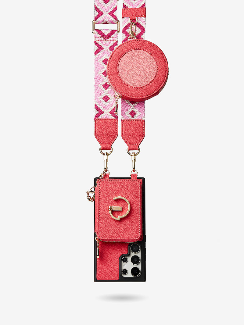 Original Design Set- Samsung Galaxy Webbing Crossbody Phone Case With Magnetic Wallet Round Pouch Set-Mobile Phone Cases-DETACHABLE WALLET & ROUND POUCH-Green-Samsung S25 Ultra-Custype