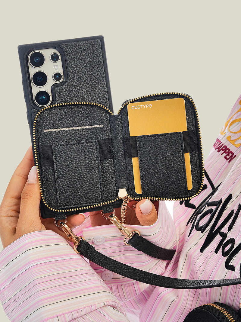 Unique Design Set- Samsung Galaxy Detachable Wireless Charging Crossbody Wallet Phone Case Set-Mobile Phone Cases-DETACHABLE WALLET & PHONE POUCH-Beige-Samsung S24 Ultra-Custype