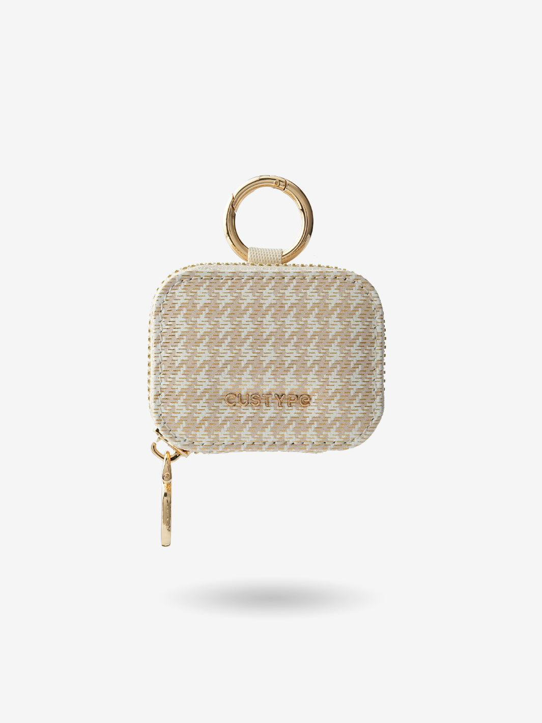 AirPods Pouch-AirPods case-Lychee Pattern Leather Mini Zip Pouch-Houndstooth-Beige-Custype