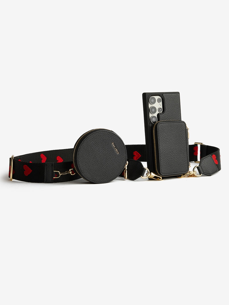 Unique Design Set- Samsung Galaxy Wireless Charging Webbing Crossbody Phone Case Round Pouch Set-Mobile Phone Cases-DETACHABLE WALLET & ROUND POUCH-Beige-Samsung S24 Ultra-Custype