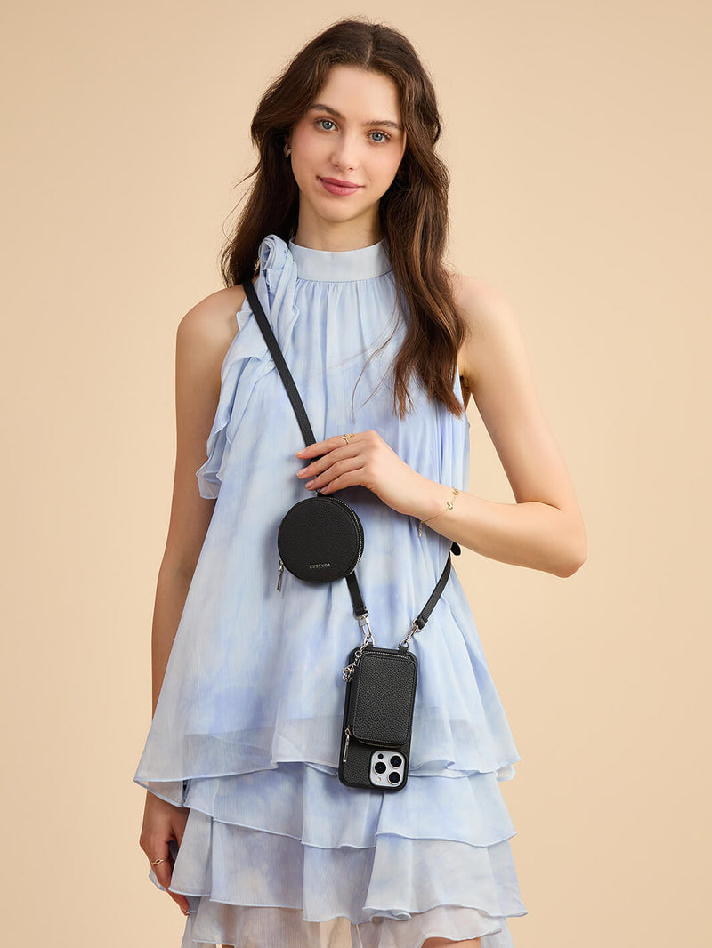 Lunar Silver Series- Premium Crossbody Magsafe Phone Case with Removable Wallet & Round Pouch-Custype