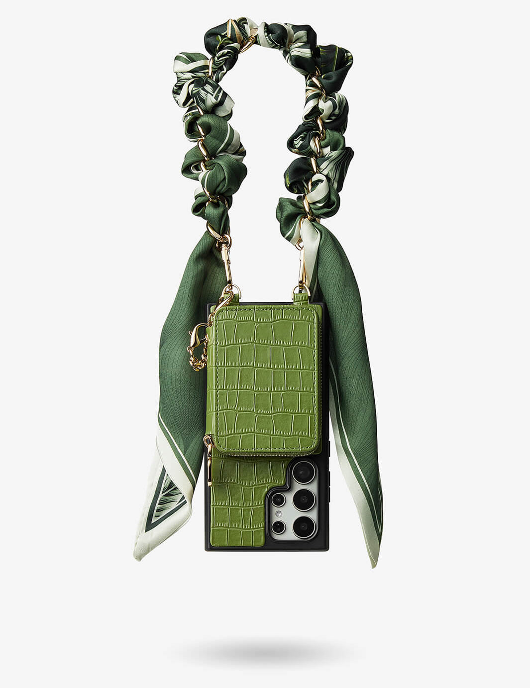 Silk Flair Set- Samsung Crocodile Removeable Wallet Phone Case with Wrist Strap-Mobile Phone Cases-WRISTBAND & PHONE POUCH-Brown-Samsung S25 Ultra-Custype