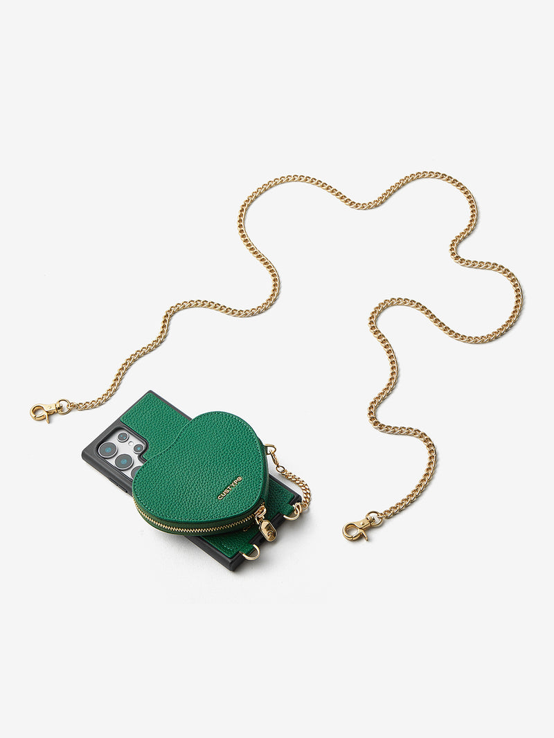 Heart Chain Kit- Samsung Galaxy Crossbody Case with removable Card Organizer-Mobile Phone Cases-DETACHABLE WALLET & WIRELESS CHARGING-Black-Samsung S25 Ultra-Custype