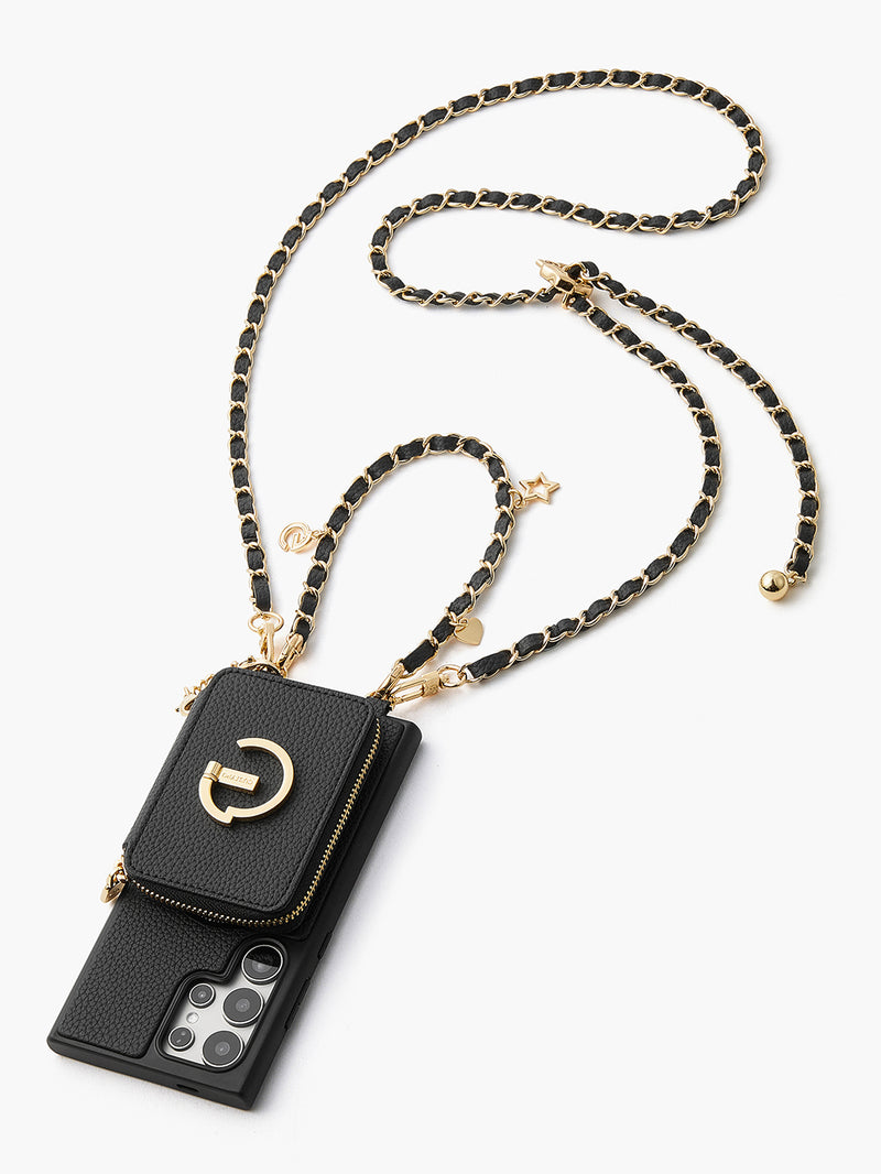 Allure Chain Series- Samsung Strap Wireless Charging Phone Case with Detachable Purse & Grip-Mobile Phone Cases-DETACHABLE WALLET & WIRELESS CHARGING-Beige-Samsung S25 Ultra-Custype