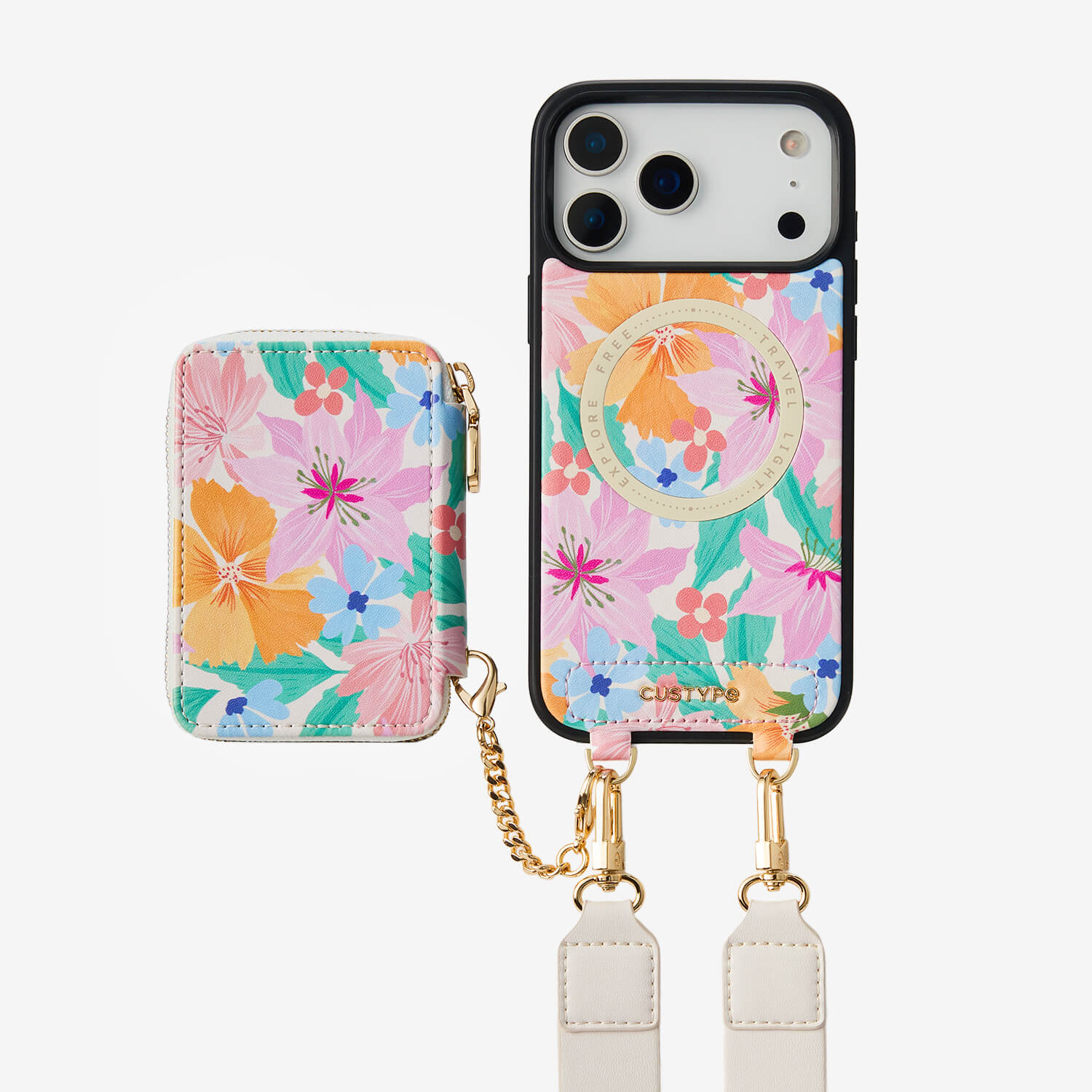 Aralma- Garden Theme Wallet Case with Strap & Pouch for iPhone