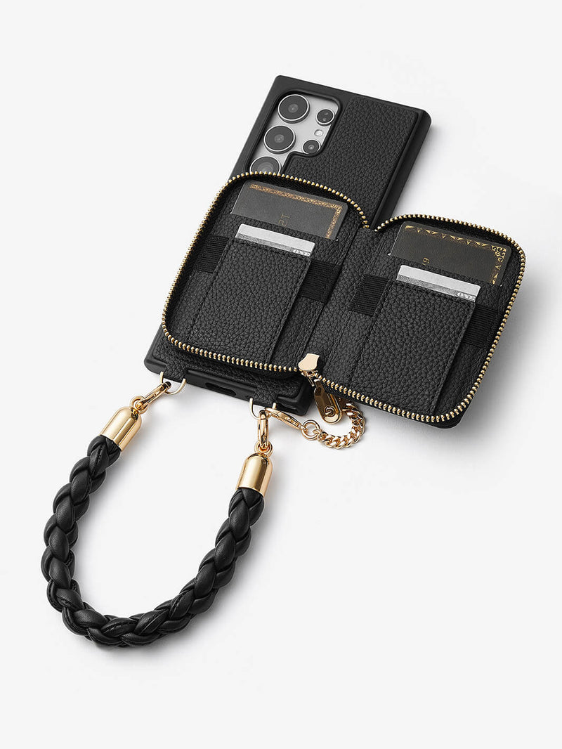BraidTrend- Samsung Rope Style Wristlet Separable Wallet Phone Case-Mobile Phone Cases-WRISTBAND & PHONE POUCH-Black-Samsung S25 Ultra-Custype