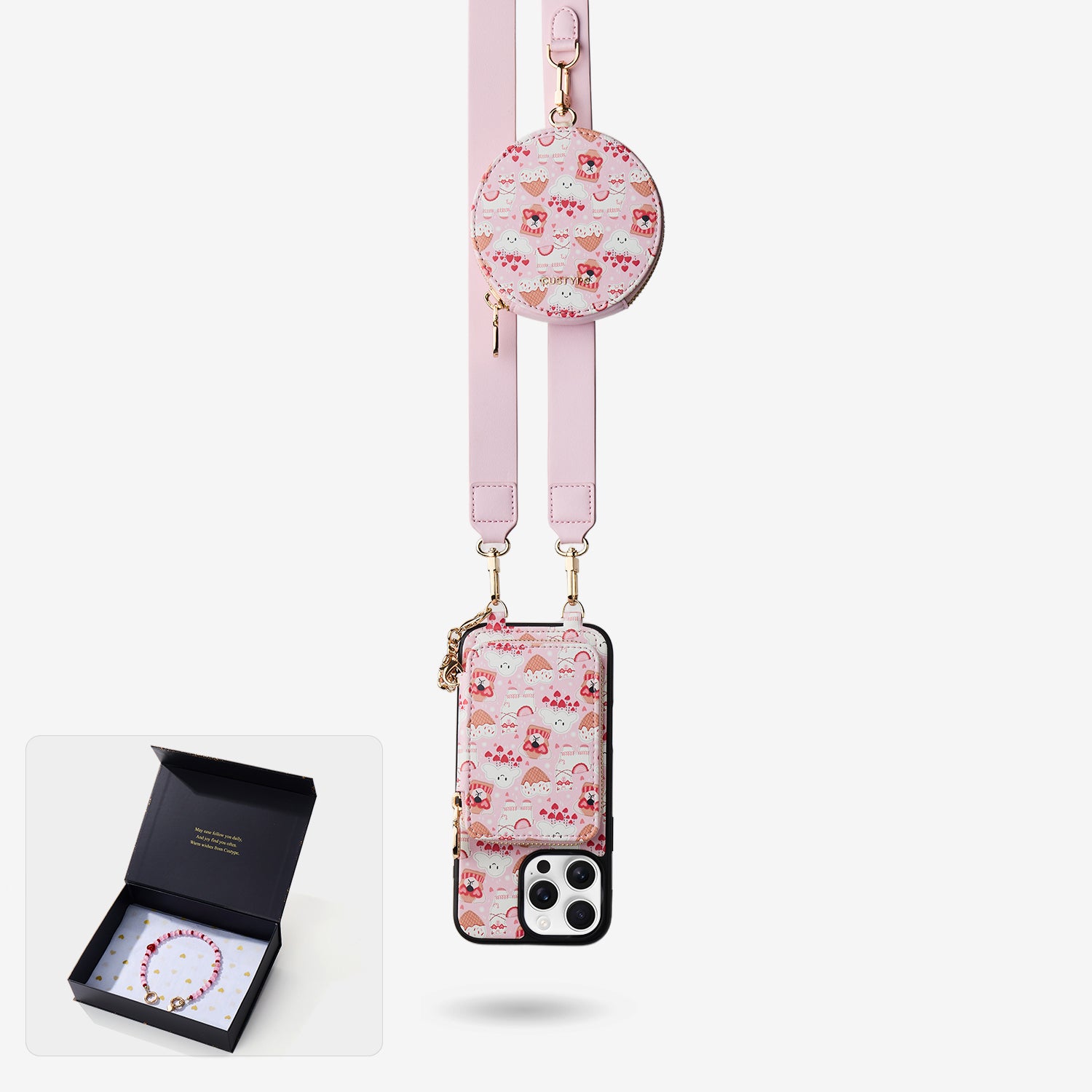 スターライトギフトボックス - バレンタインテーマプリント クロスボディ＆ウォレット付きスマホケース