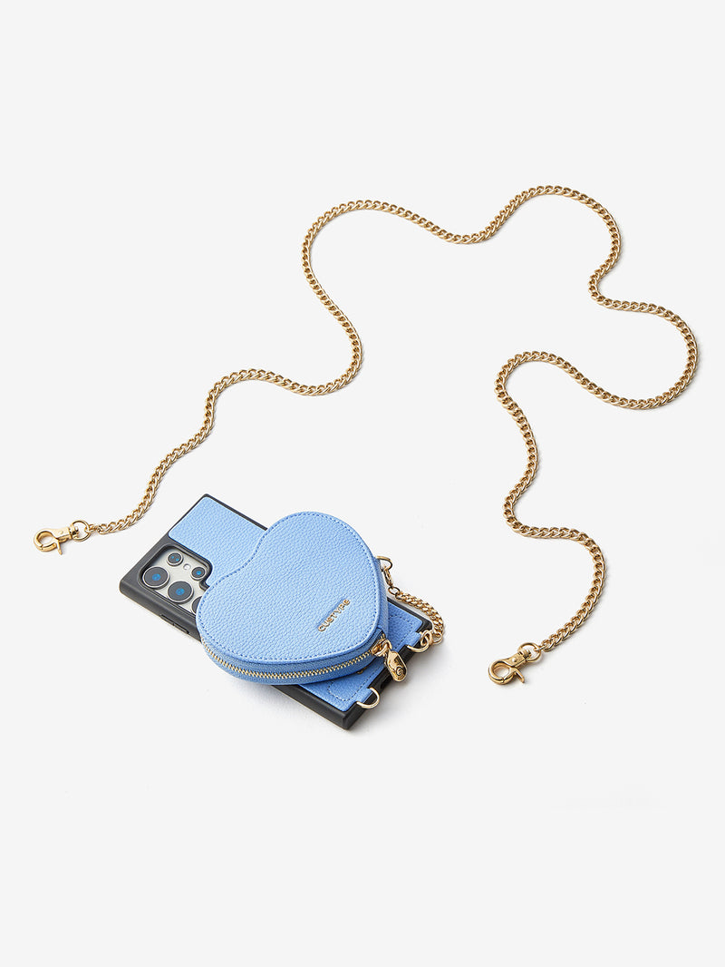 Heart Chain Kit- Samsung Galaxy Crossbody Case with removable Card Organizer-Mobile Phone Cases-DETACHABLE WALLET & WIRELESS CHARGING-Black-Samsung S25 Ultra-Custype