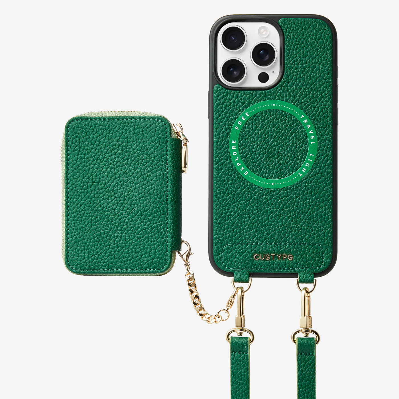 Unique Design Set- Detachable Wireless Charging Crossbody Wallet Phone Case Set-Mobile Phone Cases-DETACHABLE WALLET & PHONE POUCH-Green-iPhone 16 Pro Max-Custype