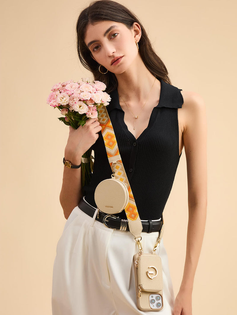 Beige luxury phone cases crossbody phone strap 