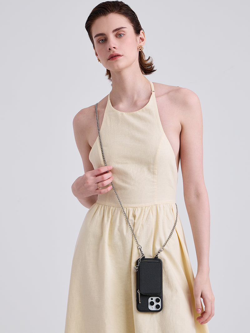 Silver Luster Kit- Protective MagSafe Phone Case with Attachable Wallet & Crossbody Chain-Mobile Phone Cases-DETACHABLE WALLET & PHONE POUCH-Black-iPhone 16 Pro Max-Custype