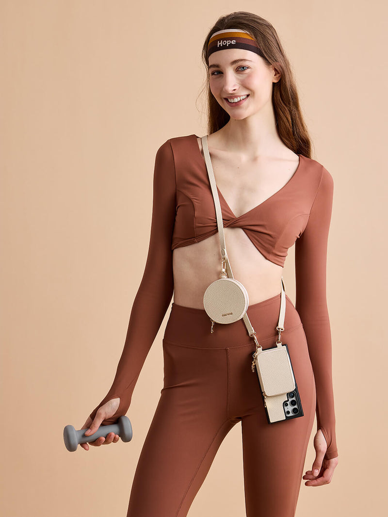 Unique Design Set- Samsung Galaxy Detachable Wireless Charging Crossbody Wallet Phone Case Round Pouch Set-Mobile Phone Cases-DETACHABLE WALLET & ROUND POUCH-Beige-Samsung S25 Ultra-Custype