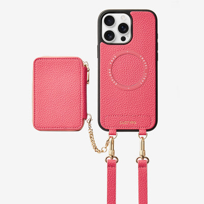 Unique Design Set- Detachable Wireless Charging Crossbody Wallet Phone Case Set-Mobile Phone Cases-DETACHABLE WALLET & PHONE POUCH-Peach Pink-iPhone 16 Pro Max-Custype