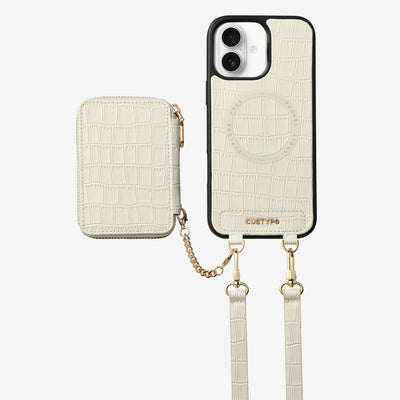 Crocodile Craft Set- Detachable Wireless Charging Crossbody Wallet Phone Case Set-Mobile Phone Cases-DETACHABLE WALLET & WIRELESS CHARGING-White-iPhone 16 Plus-Custype