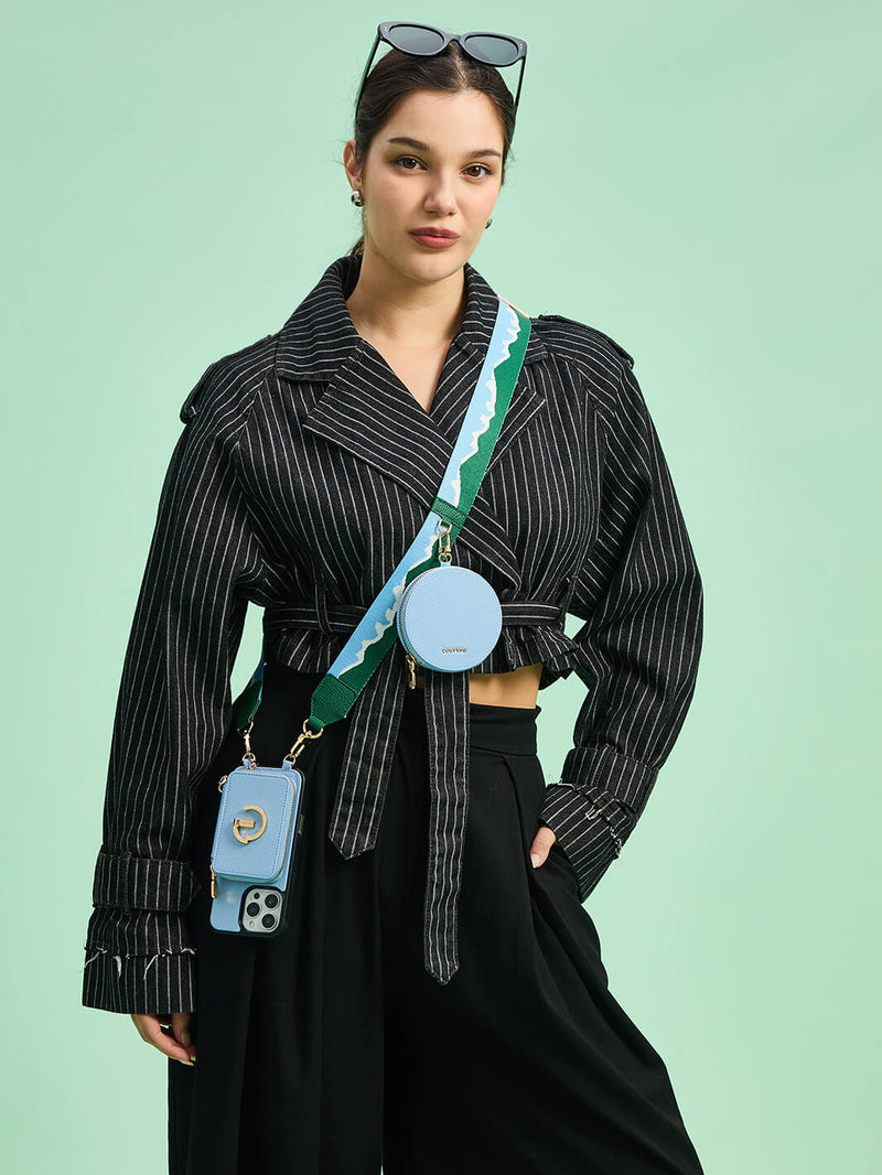 Original Design Set- Bicolor Webbing Crossbody Phone Case With Round Pouch Set-Mobile Phone Cases-DETACHABLE WALLET & ROUND POUCH-Black-iPhone 16 Pro Max-Custype